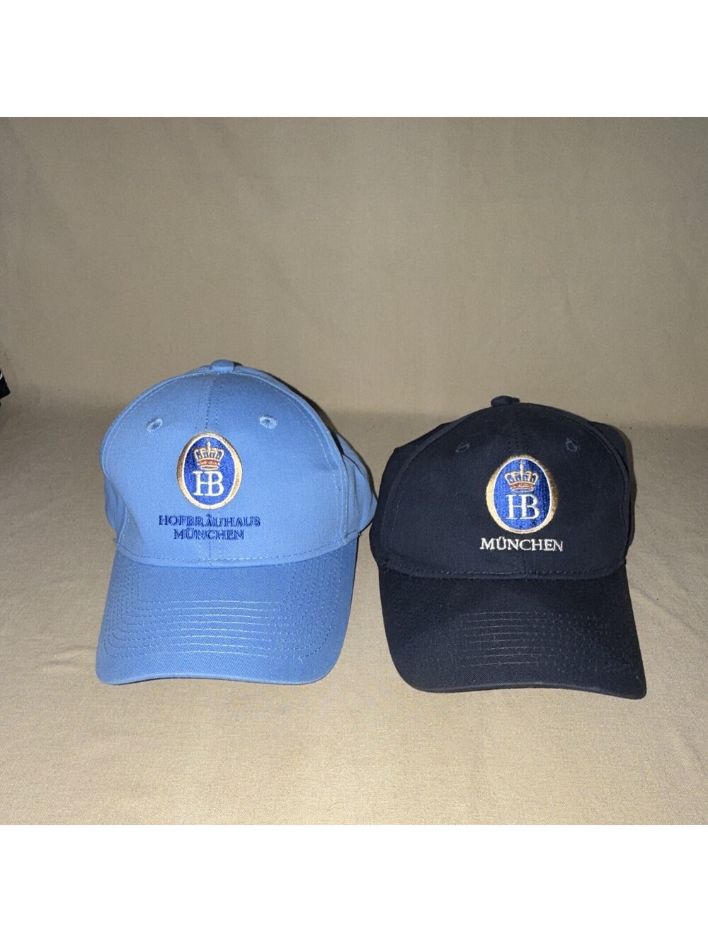 Lot of 2 Hofbräuhaus München Germany Beer Caps HB Logo Adjustable Hats Blue